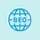 Icon of a globe with text highlighting the benefit of gaining international SEO experience by working directly with US companies.